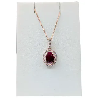 Gorgeous Ruby & Diamond Double Halo Pendant Necklace