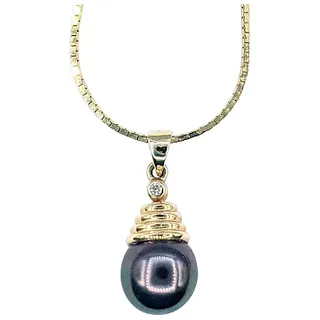 Beautiful Tahitian Pearl & Diamond Pendant Necklace