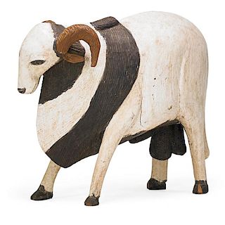 CARVED WOOD FIGURE OF A RAM