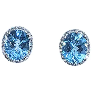 Serene Sky Blue Topaz & Diamond Halo Stud Earrings