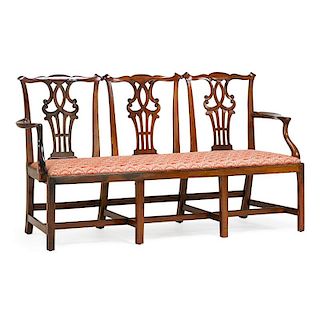 CHIPPENDALE MAHOGANY TRIPLE CHAIR BACK SETTEE