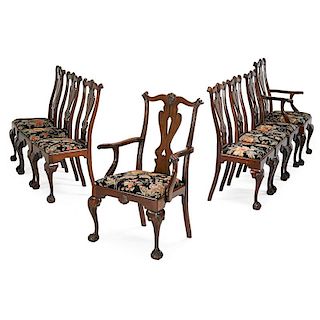 EIGHT CHIPPENDALE STYLE MAHOGANY DINING CHAIRS