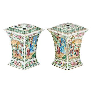 PAIR CHINESE EXPORT FAMILLE ROSE PORCELAIN VASES
