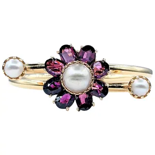 Lucian Piccard Garnet & Pearl Spring Cuff Bracelet