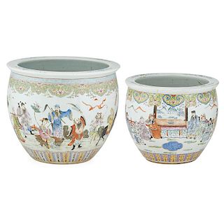 TWO CHINESE FAMILLE ROSE PORCELAIN JARDINERES