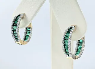 Glamorous Emerald & Diamond "Inside / Outside" Hoop Earrings