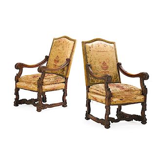 PAIR OF LOUIS XIV STYLE WALNUT ARMCHAIRS