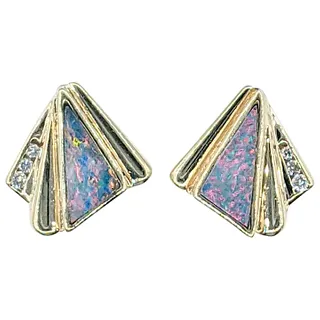 Colorful Retro Opal & Diamond Stud Earrings