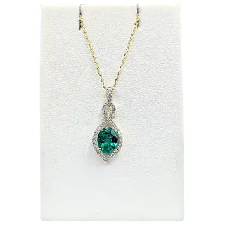 Stunning Emerald & Diamond Drop Pendant Necklace
