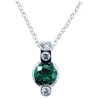 Stylish Emerald & Diamond Pendant Necklace - 18K White Gold