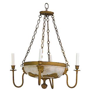 EMPIRE STYLE GILT METAL AND ALABASTER CHANDELIER