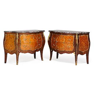 PAIR LOUIS XV STYLE GILT BRONZE MOUNTED COMMODES