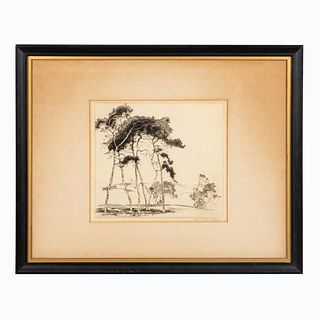 ALFRED HUTTY ETCHING, SUSSEX PINES, FRAMED, 1928