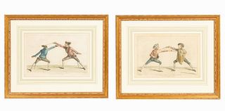 PAIR, 18TH C. HAND-COLORED SPORTING ENGRAVINGS