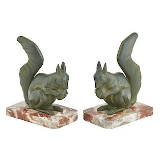 ART DECO PATINATED METAL SQUIRREL BOOKENDS