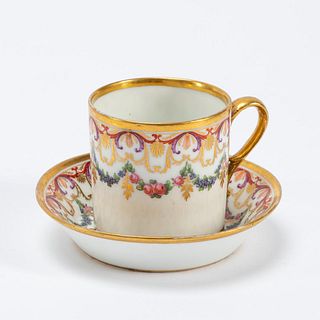 18TH C. MARIE ANTOINETTE FACTORY CUP & SAUCER