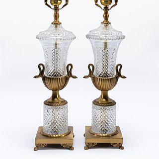 PAIR, EMPIRE-STYLE BRONZE MOUNTED CRYSTAL LAMPS