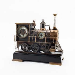 FRENCH PATINATED BRONZE LOCOMOTIVE FORM CLOCK