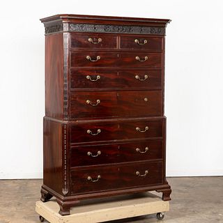 CHIPPENDALE-STYLE MAHOGANY CHEST ON CHEST DESK