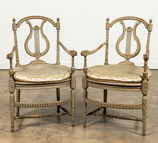 PR ITALIAN NEOCLASSICAL-STYLE DISTRESSED ARMCHAIRS