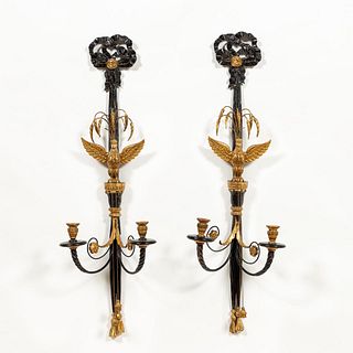 PAIR, NEOCLASSICAL-STYLE TWO-LIGHT CANDLE SCONCES