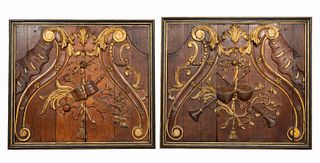 TWO 19TH C. ROCOCO STYLE CARVED OAK & GILT PANELS