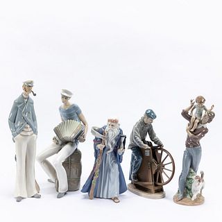 LLADRO, GROUP OF FIVE MALE PORCELAIN FIGURINES