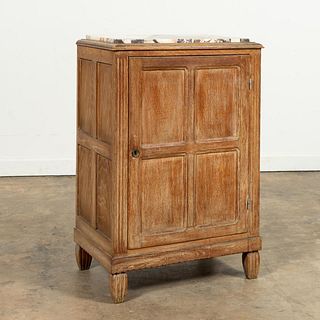 CONTINENTAL MARBLE TOP PICKLED OAK BAR CABINET