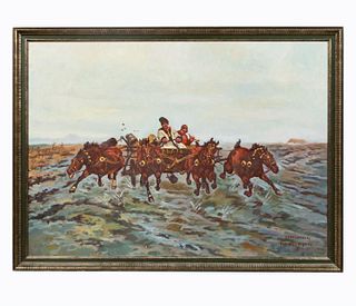 GEZA ROMUS, EQUESTRIAN OIL ON CANVAS, FRAMED