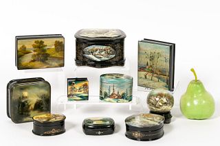 TEN RUSSIAN LACQUERED BOXES, WINTER LANDSCAPES