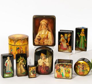 TEN RUSSIAN LACQUERED BOXES, TRADITIONAL COSTUME