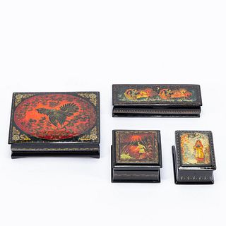 GROUP OF FOUR RUSSIAN LACQUERED BOXES, 20TH C