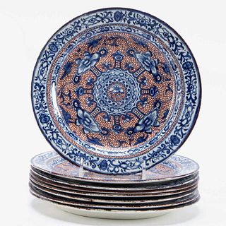 SET 8, 18TH C. ENGLISH BLUE & RED "CHINESE" PLATES