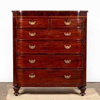 LATE 19TH C. ENGLISH FLAME MAHOGANY BOWFRONT CHEST