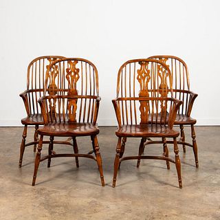 SET OF FOUR WINDSOR WOODEN ARMCHAIRS