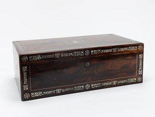 19TH C. MOTHER OF PEARL INLAID ROSEWOOD CASE