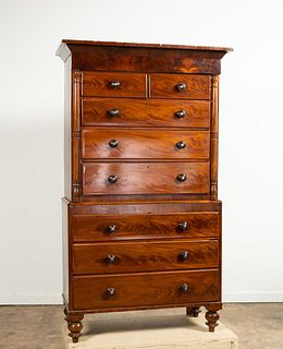 19TH C. VICTORIAN FLAME MAHOGANY CHEST ON CHEST