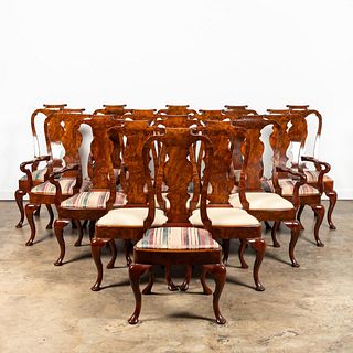 SET OF FIFTEEN QUEEN ANNE-STYLE BURL DINING CHAIRS