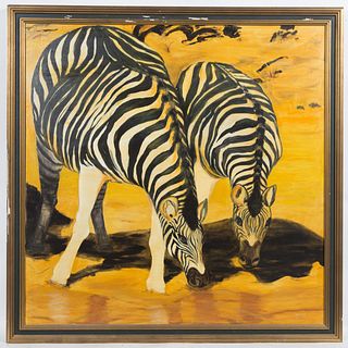 LADDIE DONALD, LARGE AFRICAN OIL PAINTING, ZEBRAS