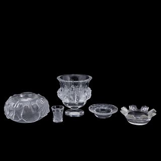 FIVE PIECES, LALIQUE FROSTED GLASS TABLEWARE