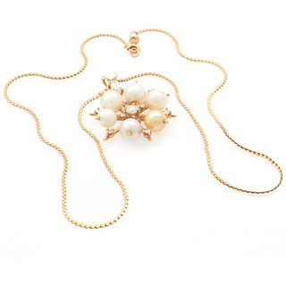 Diamond, Cultured Pearl, 14k Yellow Gold Necklace