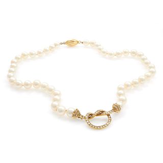 Cultured Pearl, Diamond, 18k Yellow Gold Necklace