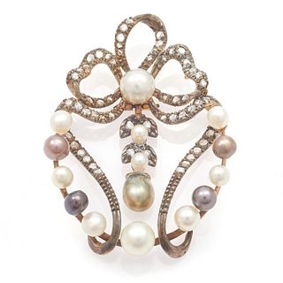 Victorian Diamond, Cultured Pearl, 14k, Silver Pendant