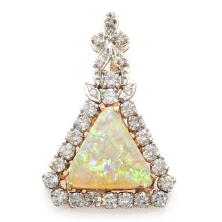 Opal, Diamond, 14k White Gold Pendant