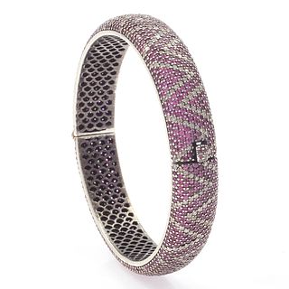 Diamond, Pink Sapphire, 14k, Sterling Bangle Bracelet