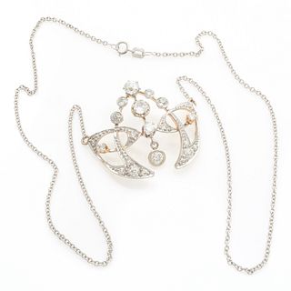 Diamond, Platinum, 14k White and Yellow Gold Necklace