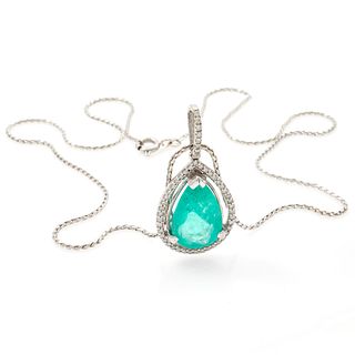 Emerald, Diamond, 18k White Gold Necklace