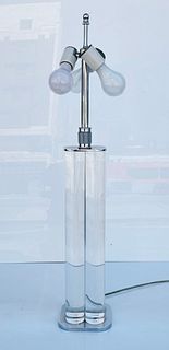 Lucite & Chrome Column Lamp, Karl Springer Style