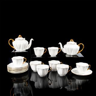 18pc Shelley China Dainty Tea Set White and Gold Trim