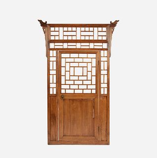Qing Dynasty Carved Elm Lattice Door Panel